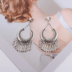 JIOFREE Bohemia Vintage Silver Color tassel Clip On Earrings Without Piercing for Women Ethnic Jewelry Punk earrings jewelry