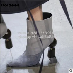 Fashion Show Pointed Toe Fall Autumn Short Boots Women Abnormal Heeled Boots