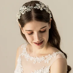 Jonnafe Silver Color Leaf Bridal Tiara Headband Women Prom Hair Crown Pearls Jewelry Crystal Wedding Headpiece Hair Acccessories