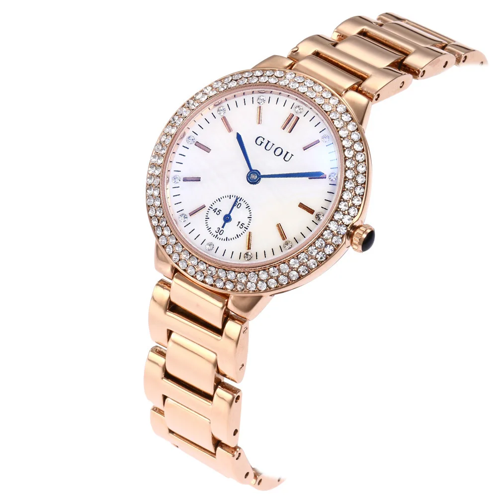 

2018 Fashion GUOU Watch Women Luxury Blu-ray Ladies Stylish Water Diamond Fashion Wristwatch Gift for Girl saat relogio feminino