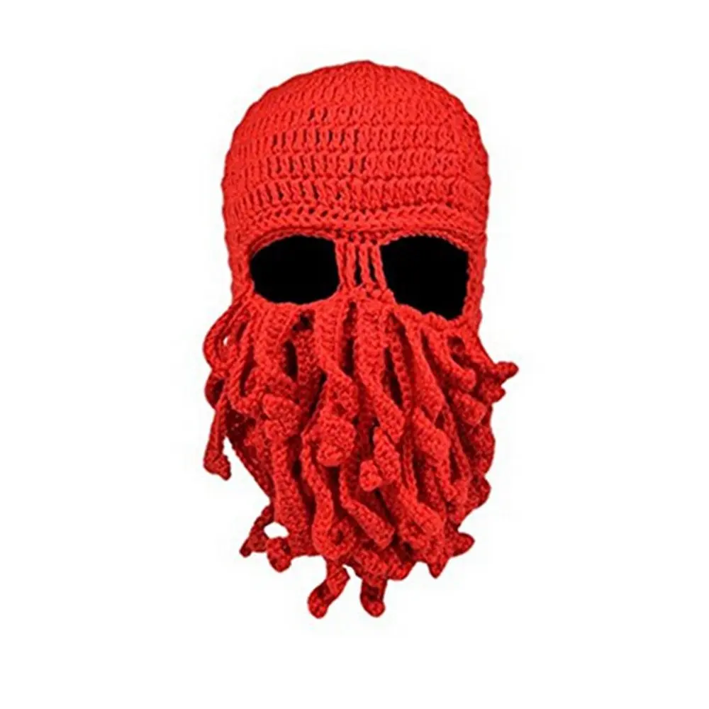 Funny Squid Cap Men Women Winter Warm Knitted Octopus Beanie Hat Windproof Face Mask Balaclava Party Cosplay