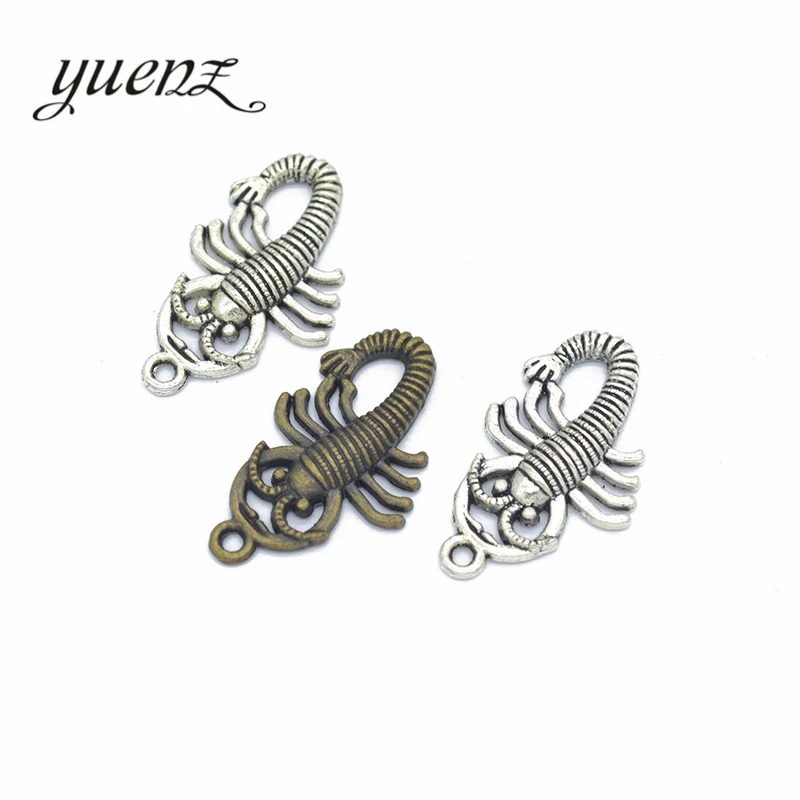 YuenZ – breloques antiques en forme de crevettes, adaptées aux Bracelets et collier, bijoux métalliques, 2 couleurs, 29x18mm, D743, 10 pièces