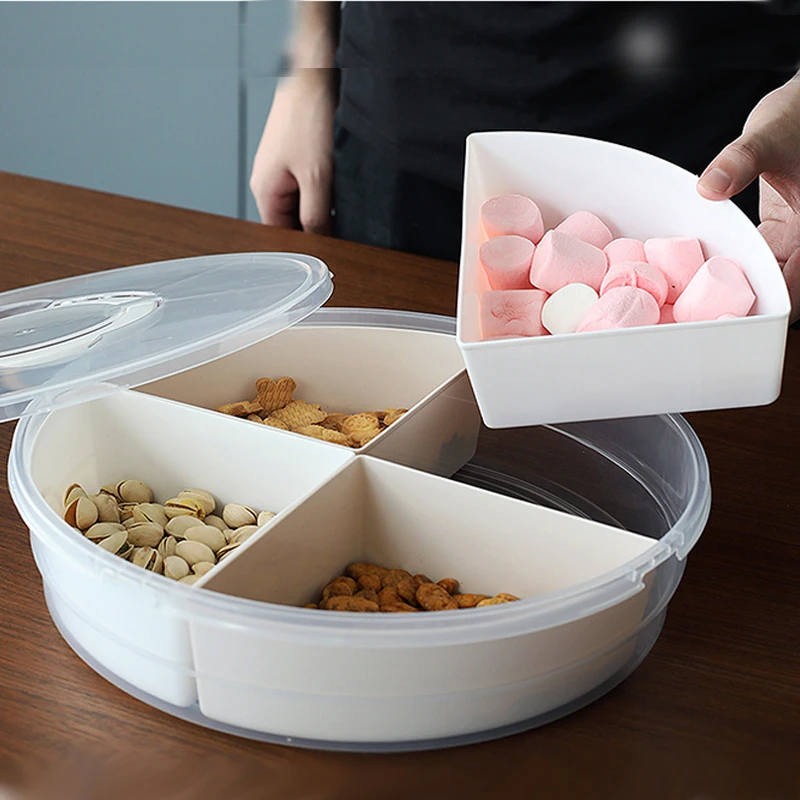 

050 Fashion Circular belt handle large capacity 4pcs dry fruit tray candy box with lid 30.5*14*7.5cm