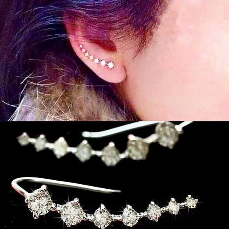 Latest Fashion Super Cute Korean Designer Flash Five Square Zircon  Earrings, Seven Rhinestone Star Ear Clip Jewelry