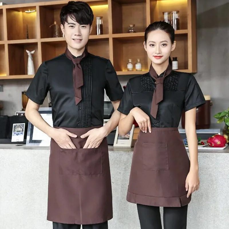 Hotel Waitress Short Sleeve Overalls Summer Women Hot Pot Shop Restaurant Catering Uniform Fast Food Shops Waiter Workwear H2243