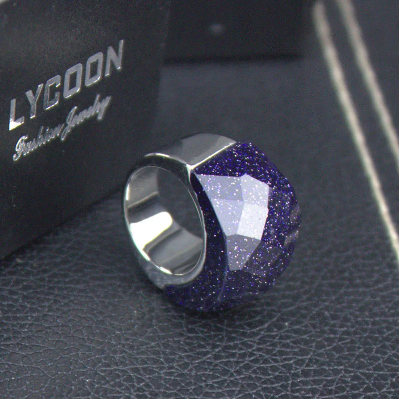 LYCOON quality fashion luxury purple sparkling jewelry women ring stainless steel shiny polish crystal cut rings for party