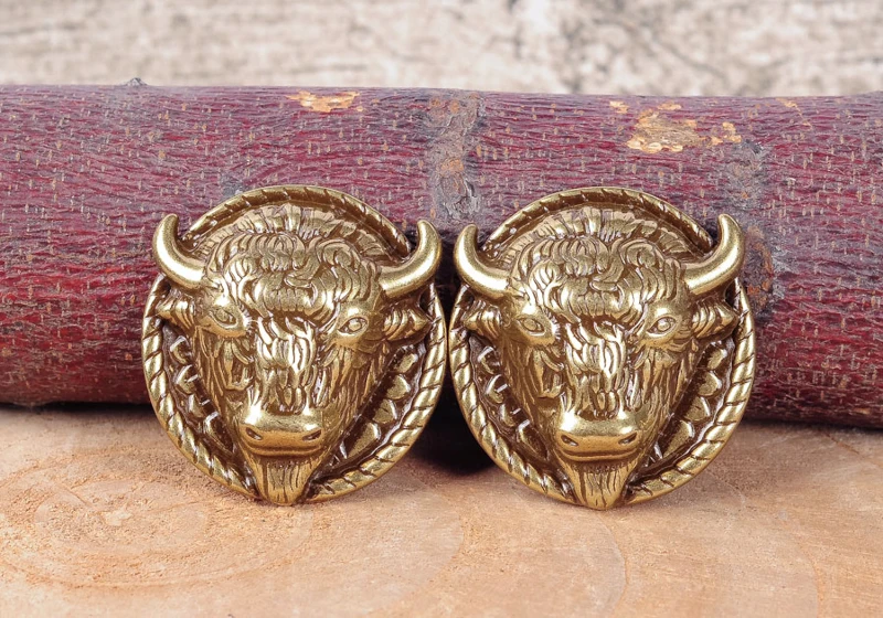 2 Stück 48*50MM Retro Messing Schwerer Büffelkopf Bison-Kopf Lederhandwerk Western Sattelgürtel Conchos mit Schraubbefestigung – Detail 5