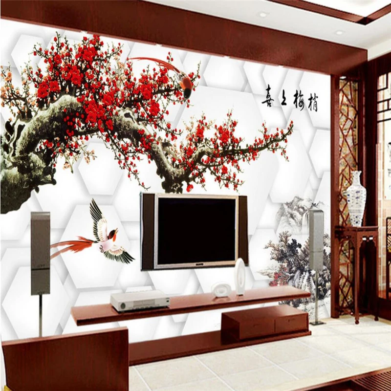 

beibehang Custom Photo Wallpaper Mural Wall Sticker Chinese Painting Plum 3D 3D TV Wall papel de parede wallpaper for walls