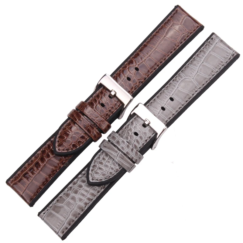 Genuine Leather And Rubber Watchbands Women Men Coffee Gray 20mm 22mm Watch Band Strap Diving Waterproof Bracelet