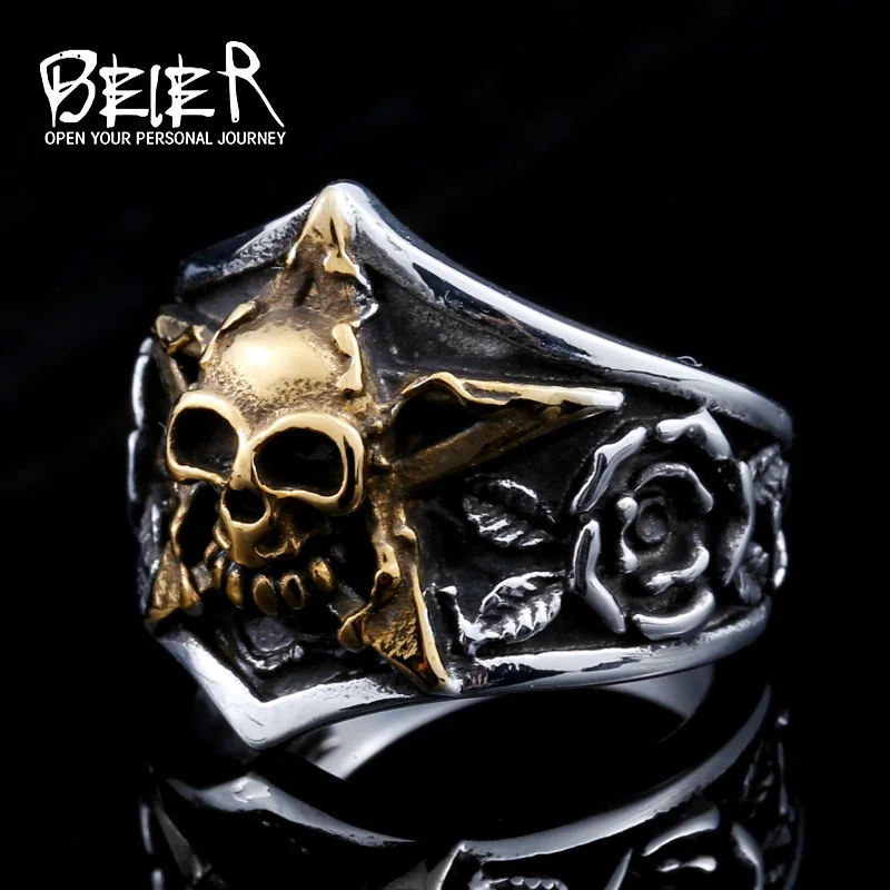 BEIER Fashion Skull Punk Tidal Gentleman Personality Ring The Index Finger Pentagram Man Jewelry DropshippingBR8-425