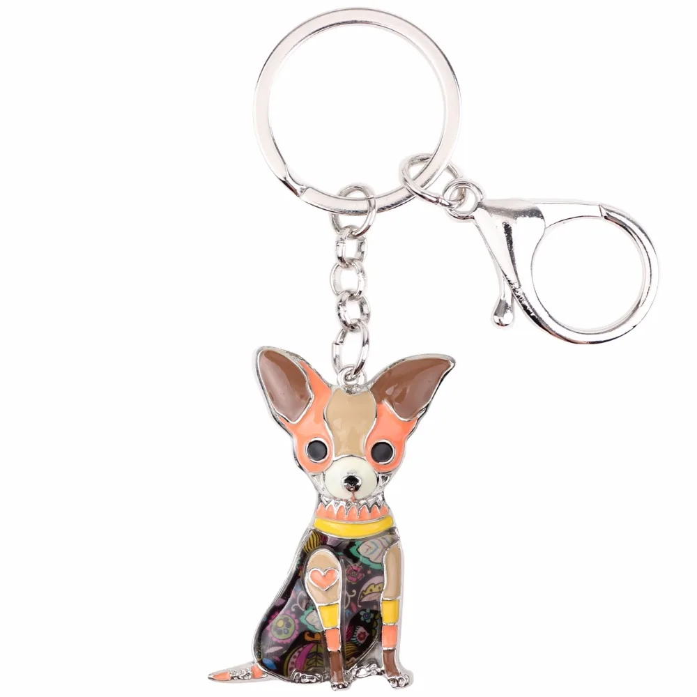 Bonsny Enamel Alloy Sitting Chihuahuas Dog Key Chain Keychain Rings Gifts For Women Girls Bag Car Pendant Fashion Animal Jewelry