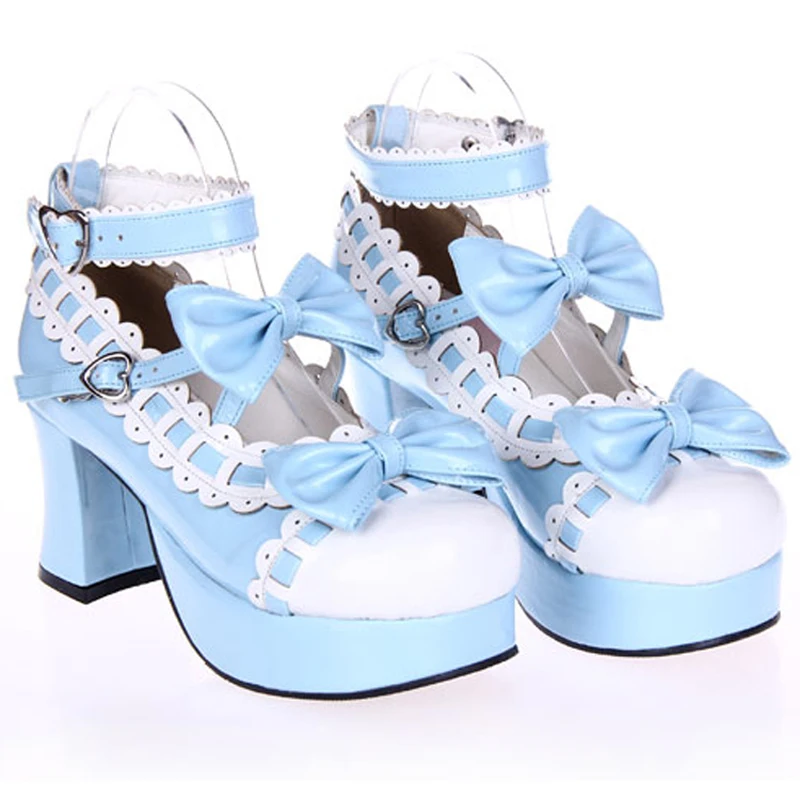 Damski, wiosenny Anime Maid Cosplay Lolita sandały damskie buty na obcasie Vintage szpilki z kokardą skórzane buty na platformie księżniczki