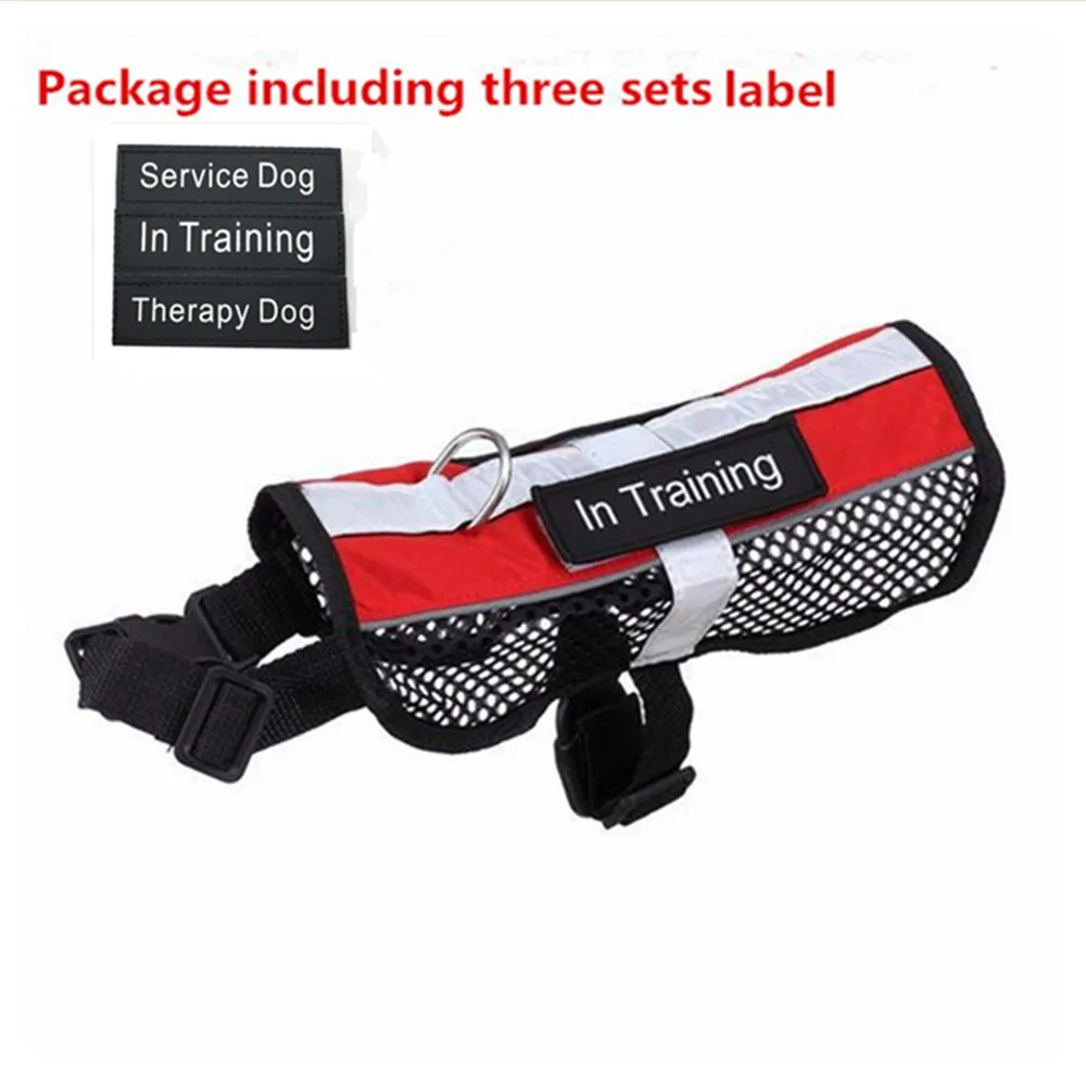 Service dog New Reflective Breathable dog harness vest removable label pet harness mesh vest including three designs label