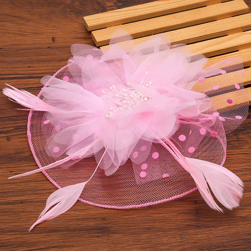 Haimeikang Fascinators Hat Women Flower Mesh Ribbons Feathers Hat Headband Or a Clip Cocktail Tea Party Headwewar for Girls