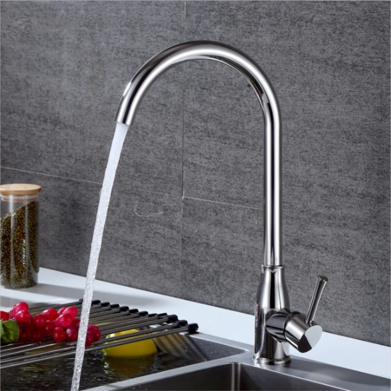 Hand-polished 304 Stainless Steel Mirror Kitchen Faucet Dishwashing Sink Rotating Hot and Cold Mixing Valve Tap