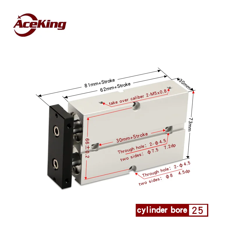 

The TDA/TN25 two-axis double bar cylinder TN25X10X20X30X40X50X60X70X75X80X90X100X125X150*200X250X300-S AceKing TN25X50-S