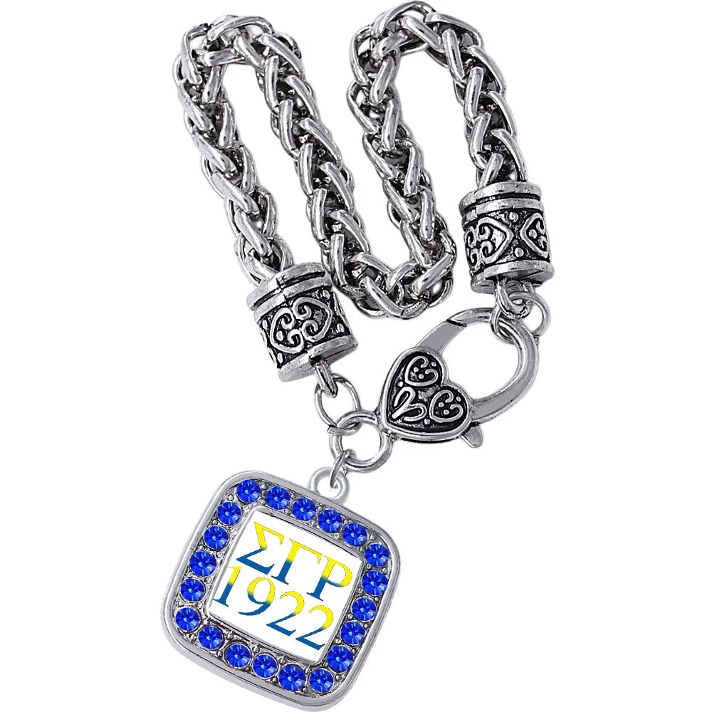 Double Nose greek letter sigma gamma rho pendant bracelet 1922 sorority disco ball beads rope bangles bracelet for women gift