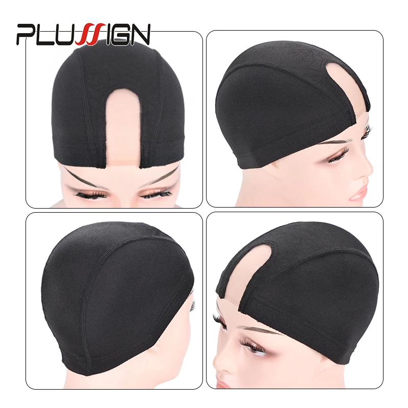 Plussign 10Pcs Wholesale Spandex Mesh Dome Wig Cap Elastic Hair Net Glueless Hairnet Wig Cap For Making Wigs Black U Part Caps