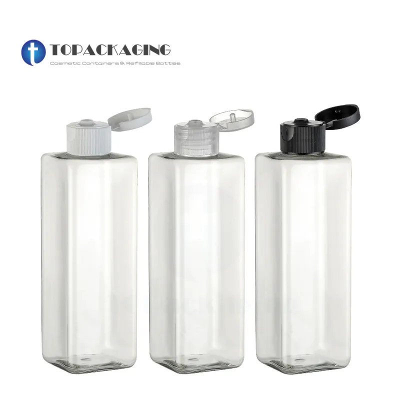 

30PCS*250ML Flip Screw Cap Bottle Clear Plastic Cosmetic Container Square Makeup Essential Oil Refillable Empty Shampoo Packing