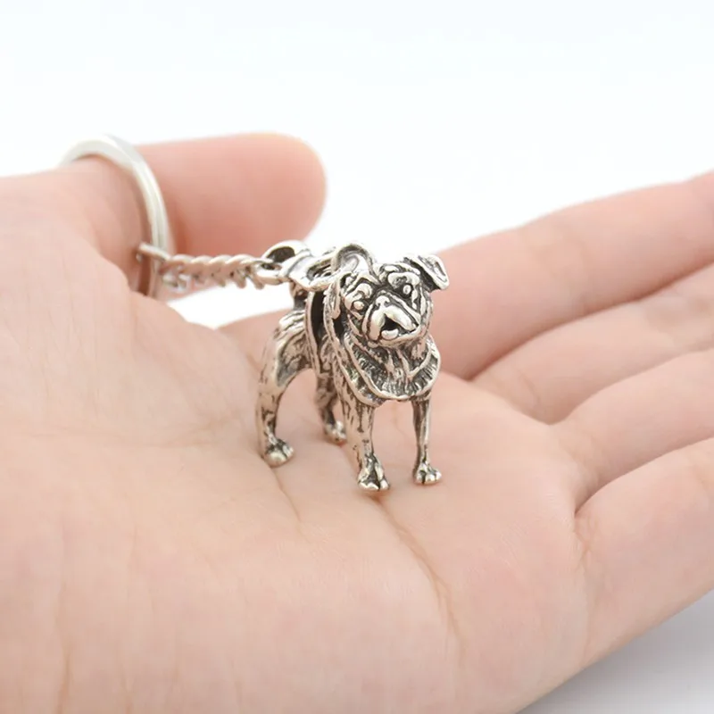 Retro Black Pug Keychain Vintage Silver Plated Dog Animal Key Chain Keyring Bag Charm Women Man Child Pet Lover Gift Jewelry