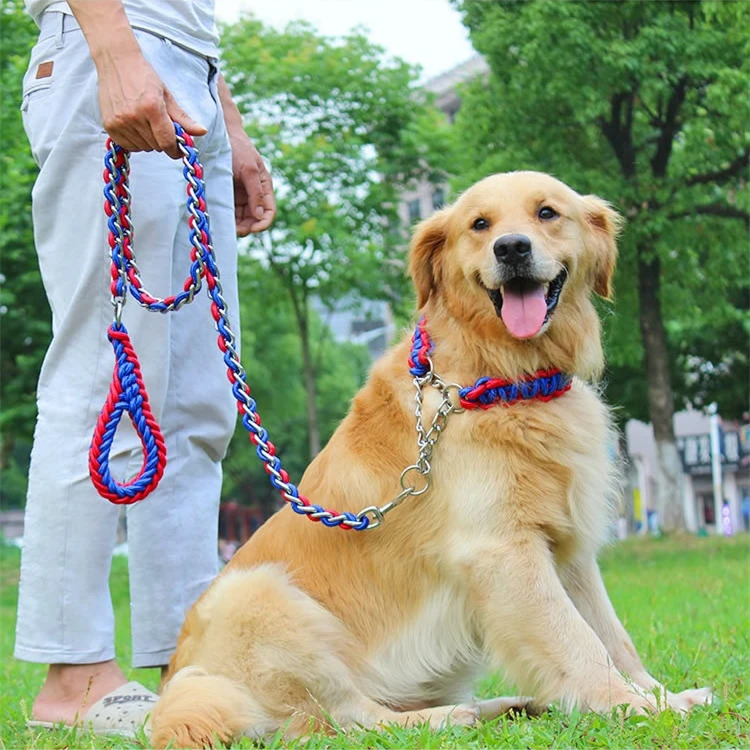 2017 New High Quality Upgraded color collar rope Large Dog Leashes Iron chain P chain Pet Traction Rope Collar Set For Big Dogs