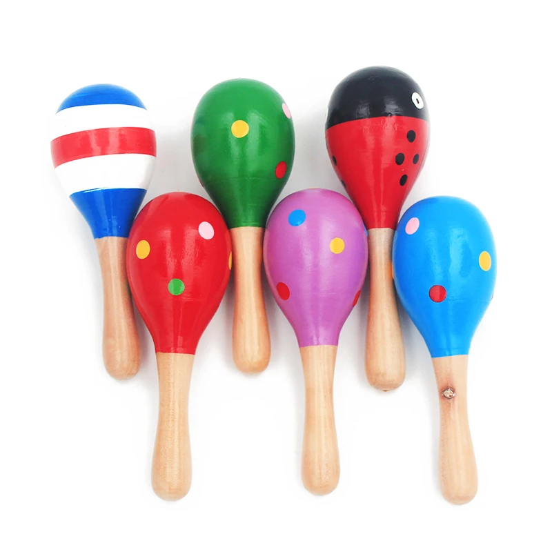 High Quality Wooden Baby Musical Toys Sand Hammer  0-12 Months Colorful Cartoon Infant Play Toys Birth Baby Listening Practice