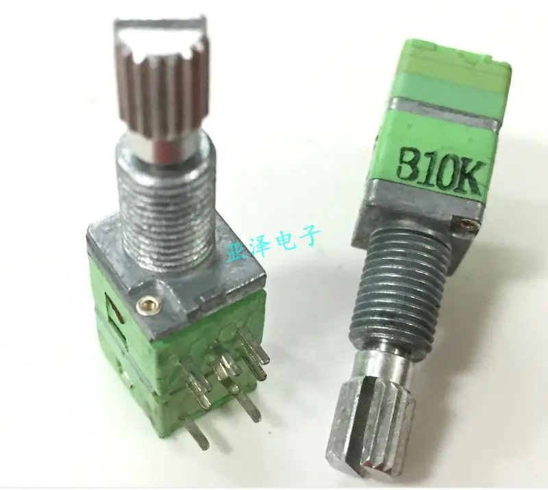 5pcs  Taiwan ALPHA Alfa 09 type precision potentiometer, double B10K belt press switch, saw tooth shaft length 20MM