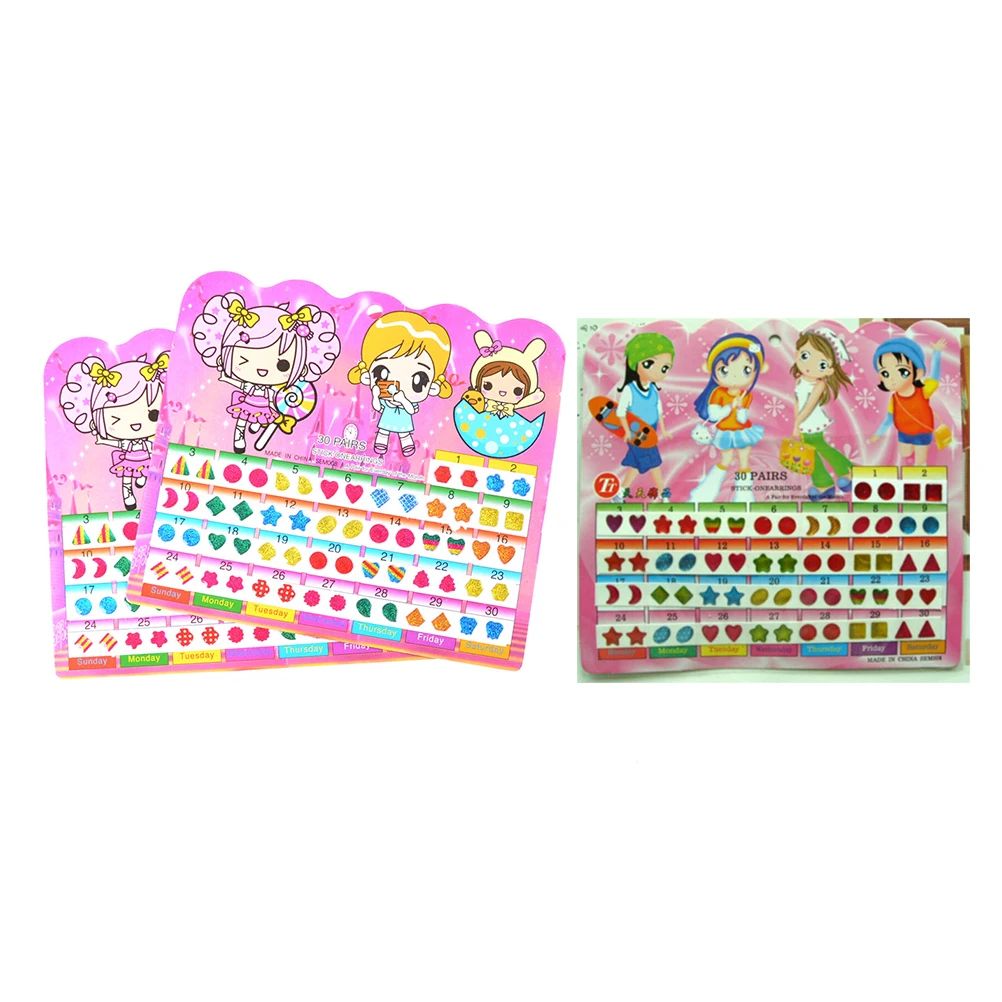 60PCS Wonderful Children Boy Girl Stickers Earring Cartoon Reward Crystal Stickers Ear Reward Stick Kindergarten Face Stickers