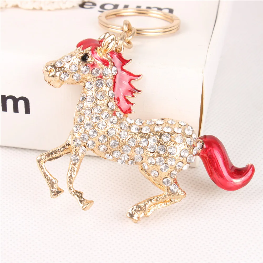 Wine Red Horse Run Gallop Lovely Cute Crystal Charm Purse Handbag Car Key Keyring Keychain Party Wedding Birthday Gift