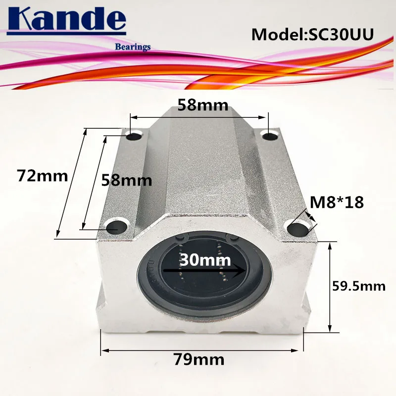 Kande Bearings  2pcs SC30UU SC30 UU Linear motion Ball Bearing Slide block bushing for 30mm SC30 SC