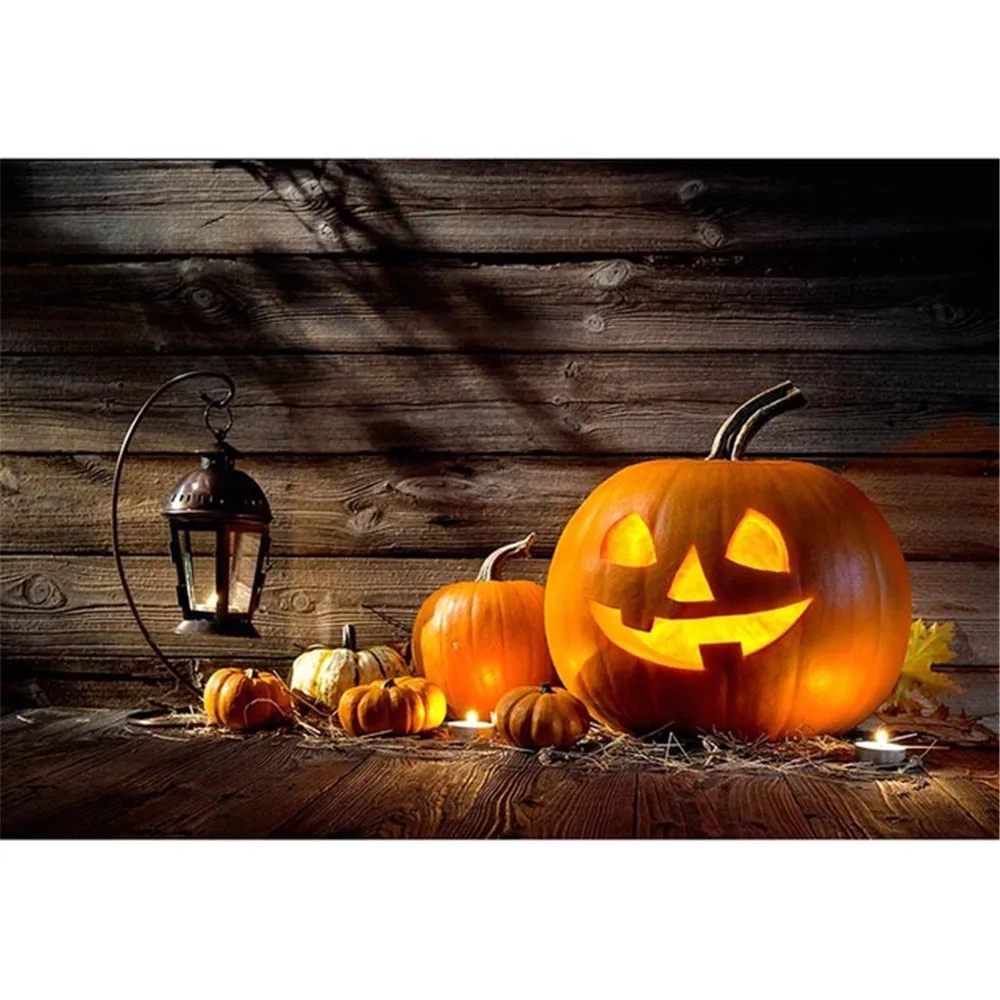 

Baby Newborn Halloween Party Backdrops Printed Pumpkin Lantern Kids Children Photo Studio Backgrounds Wooden Planks Wall Floor