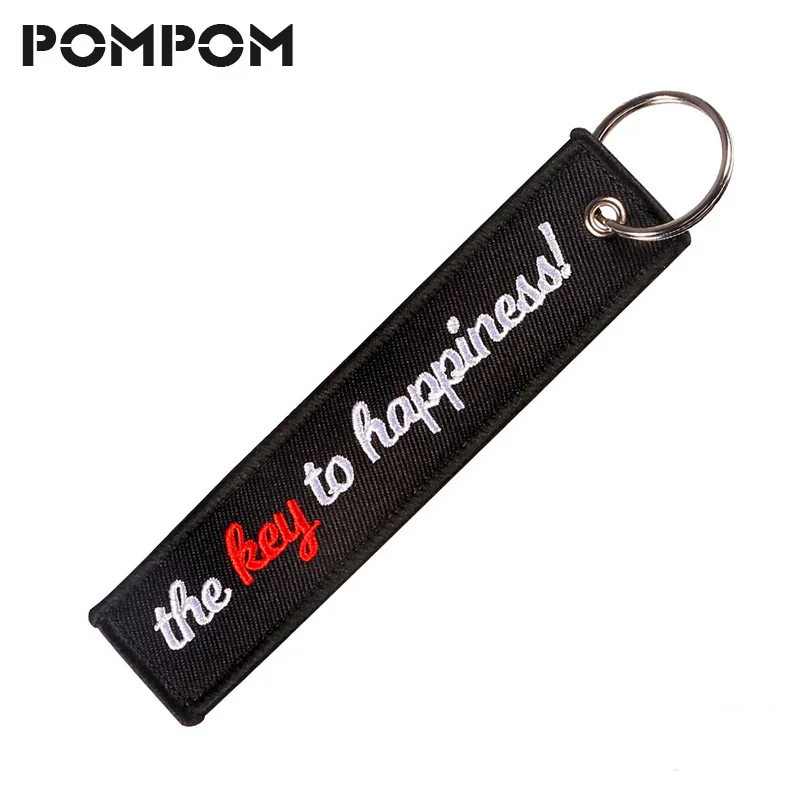 

POMPOM The Key to happiness Embroidery Letter Key Chain for Motorcycles and Cars OEM Key Ring Gifts key tag for vehicle chaveiro