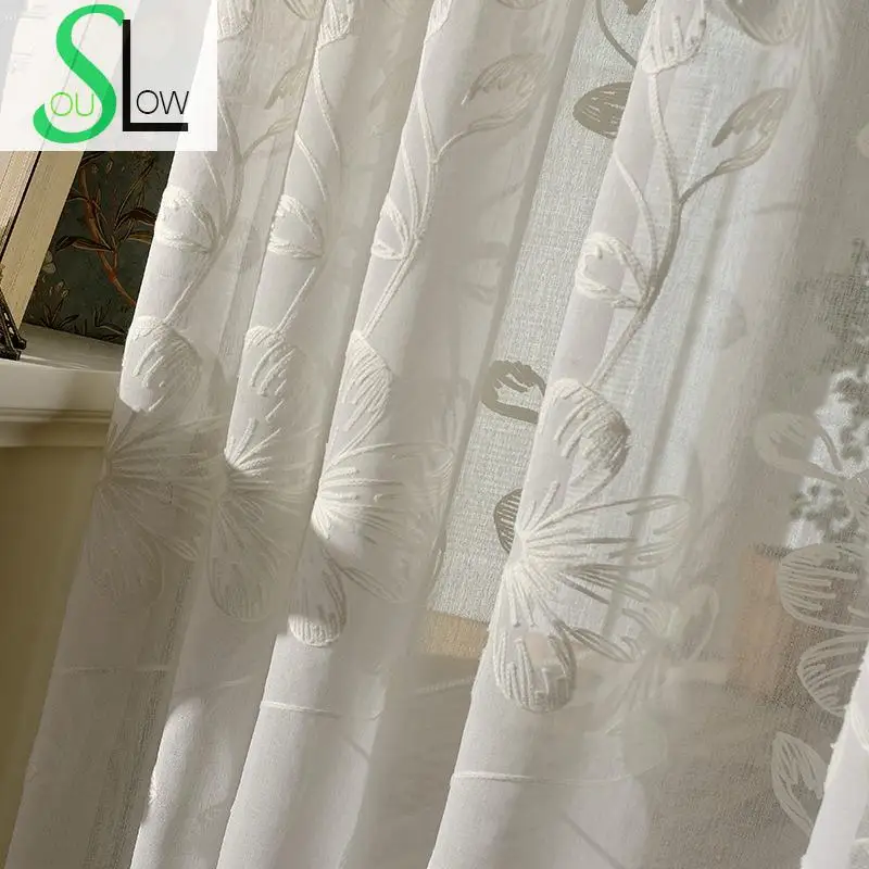 

Floral Embroidery Tulle Curtains For Living Room Sheer Volie Window Curtain Tulle-curtains Cortinas Rideaux Cortinas Visillos