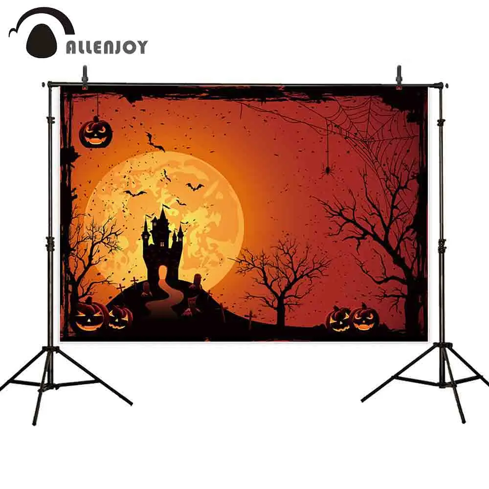 Allenjoy 사진 배경 할로윈 오렌지 호박 거미 박쥐 성 아이 배경 스튜디오 photobooth 소품 photocall 사용자 정의