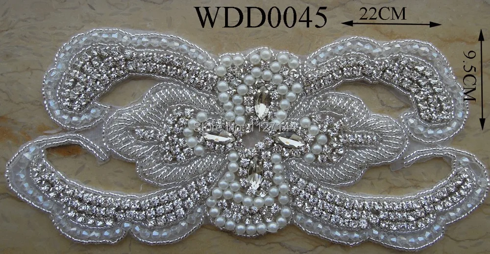 

(30PCS) Wholesale bridal beaded sewing rhinestone pearl applique patch iron on for wedding evening dress bag WDD0045