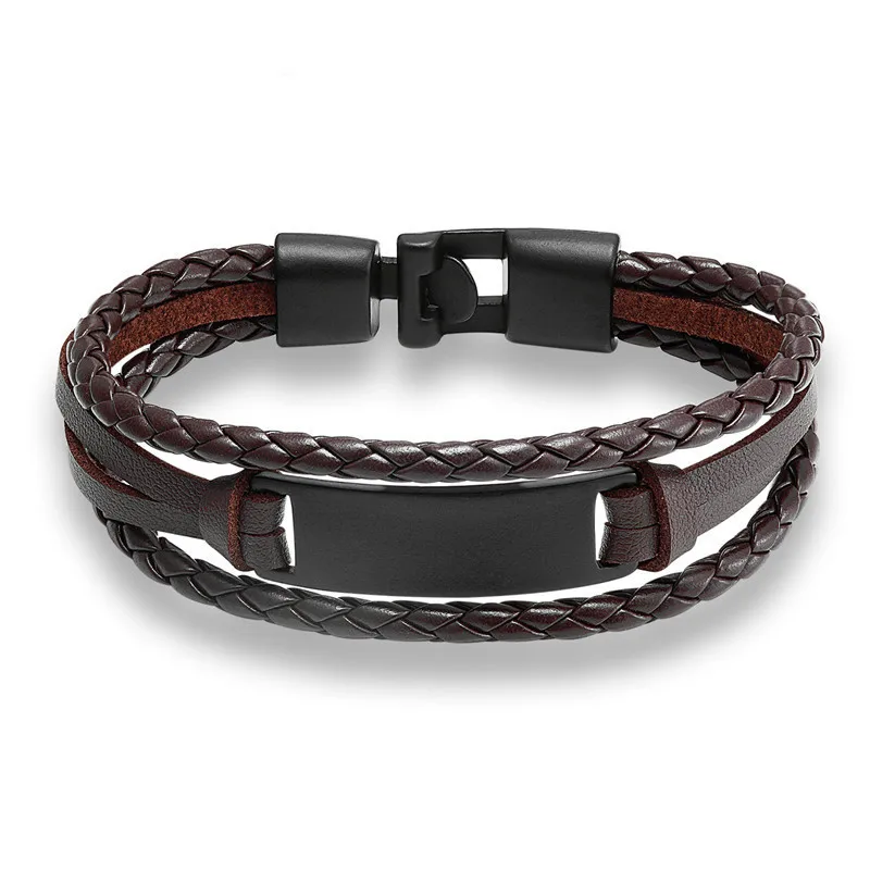 MKENDN Personality Custom Logo Name Engrave Leather Bracelet Men Handmade life-saving Rope Id Bracelets