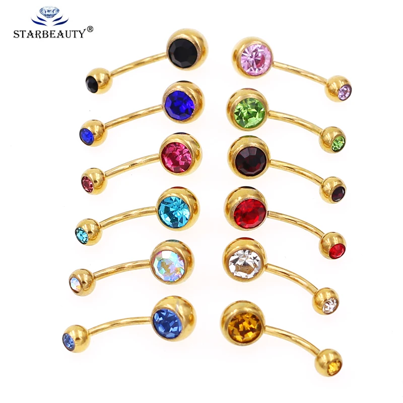 

12 Styles New Summer Style Umbilical Nails Navel Body Piercing Stainless Steel Crystal Belly Button Ring For Women Jewelry Tatto