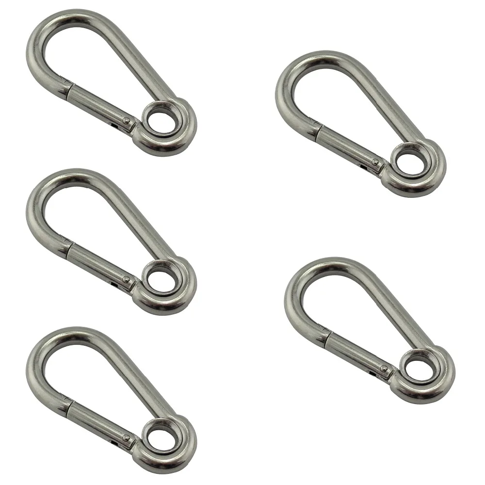 Stainless Eyelet Snap Hook Spring Carabiner 11*120mm Stainless Steel SS304 Climbing Spring Carabiner Snap Hooks with 5pcs