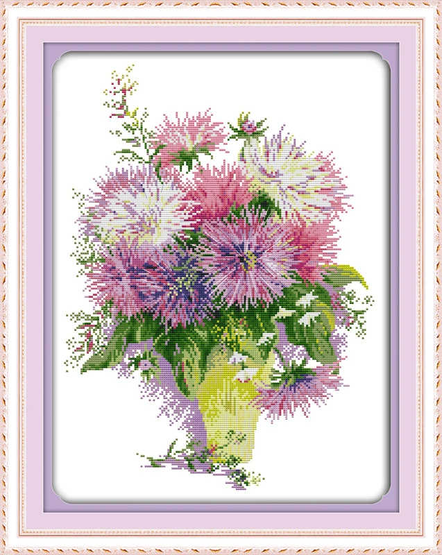 Asters cross stitch kit flower 18ct 14ct 11ct count printed canvas stitching embroidery DIY handmade needlework