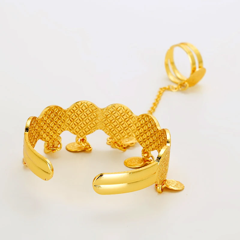 Dubai African Coins Bangles Arabic  Jewelry Gold Bangles for Kids Copper Baby bracelets with Ring