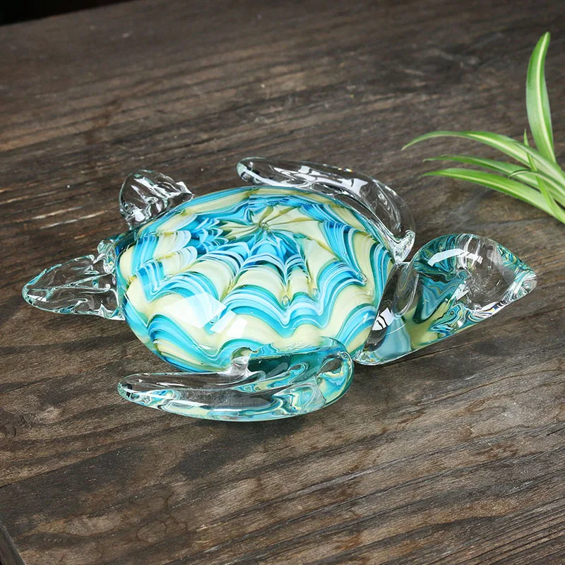 H&D Handmade Glass Figurine Blown Sea Turtle, Glass Sculpture, Home Office Table Decor,Paperweight Ornament Gifts For Birthday