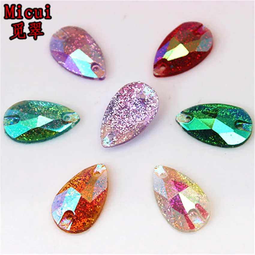 Micui 50pcs 10*18mm Drop Resin Rhinestone Flat Back Sewing Crystal AB Stones For Craft Wedding Jewerly DIY Decoration MC128