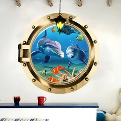 3D Submarine Fake Window Seabed Animals Wall Stickers Baby Kids Rooms Living Room Bedroom Home Decoration Decals Mural Poster