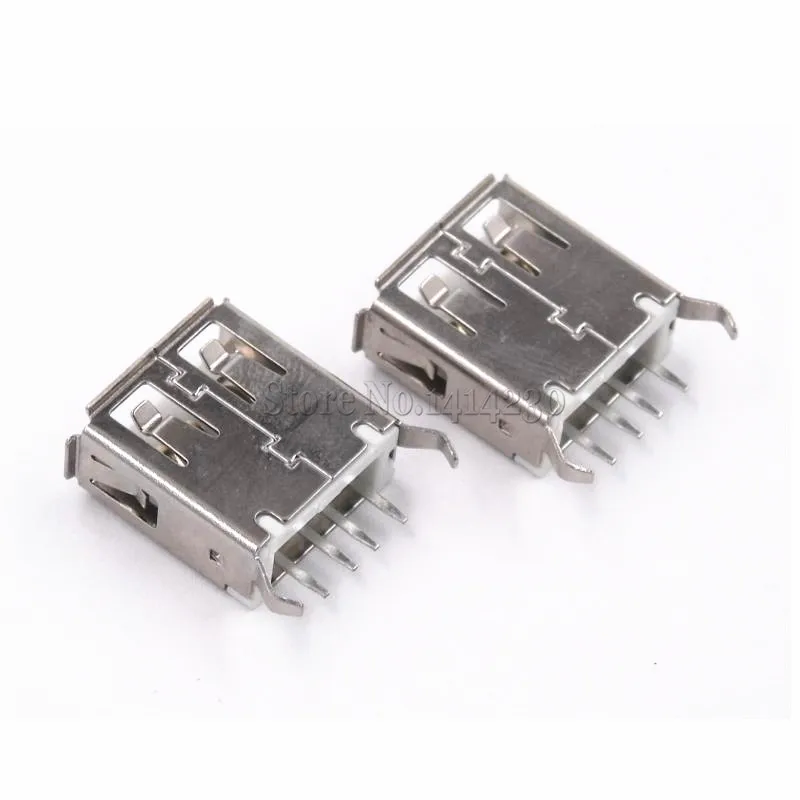 10Pcs USB Type A Female Socket 180 Degrees Vertical 4pins USB Interface Sides Of the Curved Needle