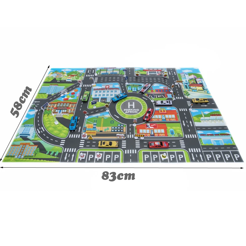 10Pcs Cars & 1Pcs Map 83*58CM City PARKING LOT Roadmap Alloy Toy Model Car Climbing Mats English Version Gifts for Kids