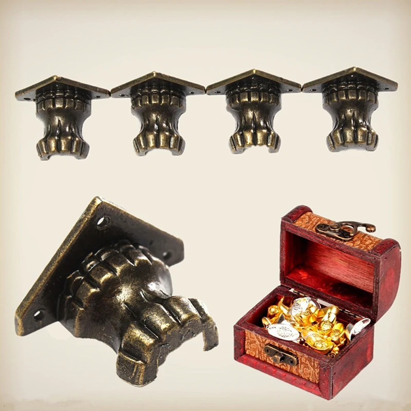 NAIERDI 8pcs Antique Brass Jewelry Chest Wood Box Decorative Feet Leg Corner Protector For Furniture Cabinet Protect Hardware