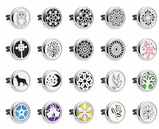 1PCS Owl Dove Dog Rose Moon Tree 30mm Alloy Car Diffuser Locket Vent Clip Aroma Perfume Magnetic Locket With 10p Free Oil Pads