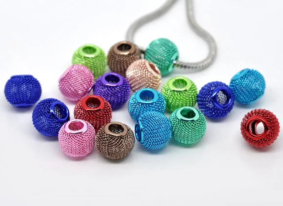 Free Shipping 50pcs Random Mixed Multicolor Mesh Spacer Beads Fits Charm Bracelet 14x12mm Wholesale