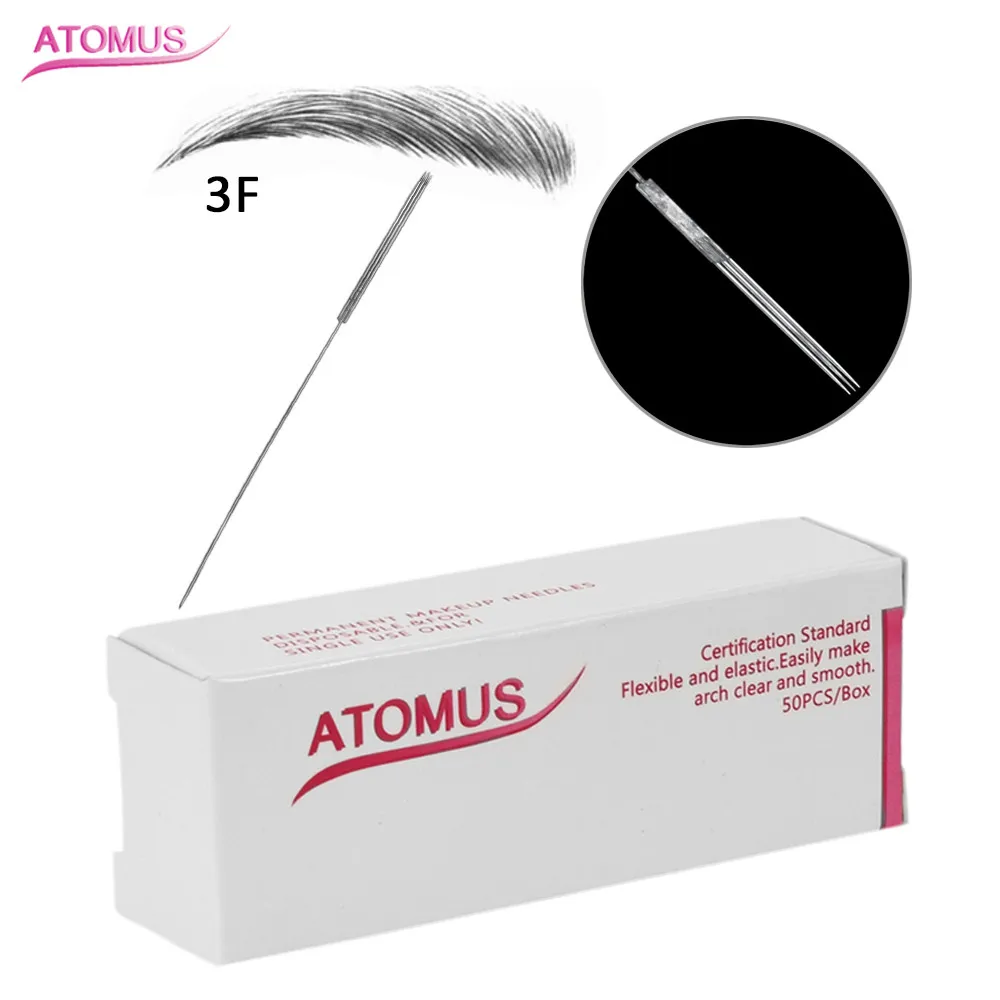 ATOMUS 50pcs Eyebrow Blade 3F Tattoo Agulha Tebori Microblade Needles Eyebrows Aiguille Tatouage Microblading Micro Agulhamento