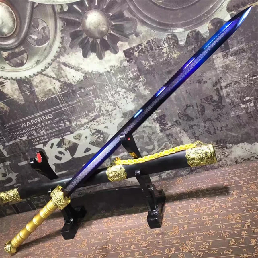 Battle Ready Blue High Manganese Steel Blade Sharp Chinese Sword Han Tang Battle Jian Dragon Knife Fitted Full Tang